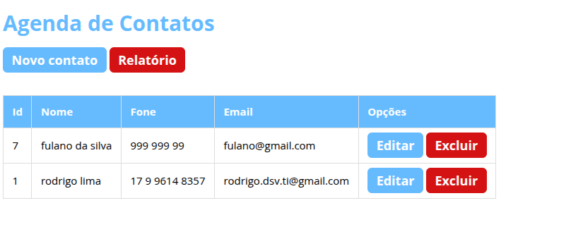 Menu principal do app