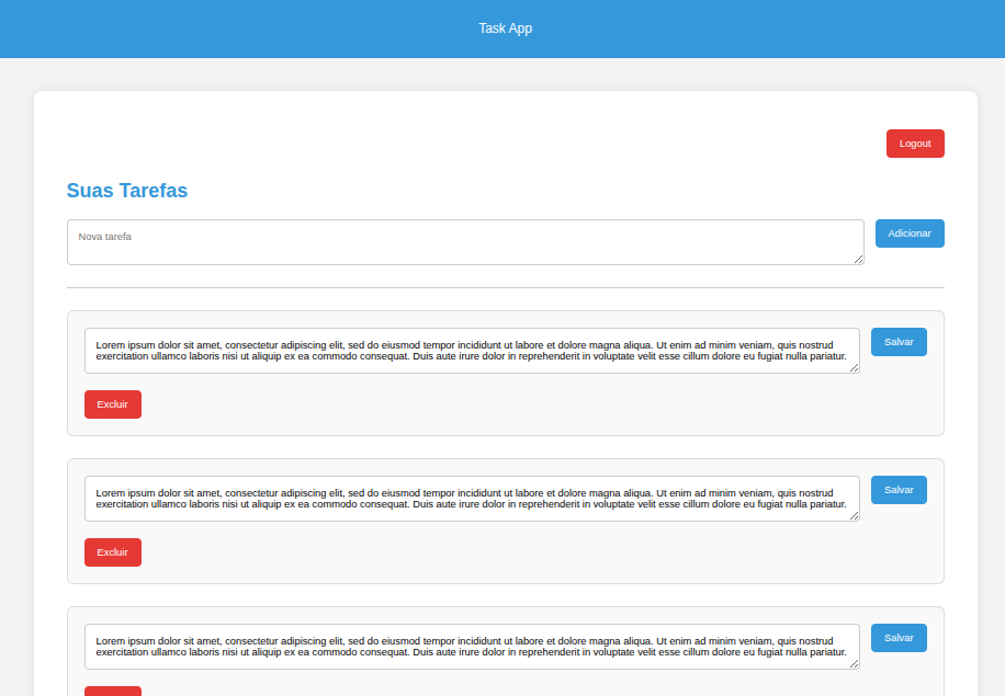 Menu principal do Task App